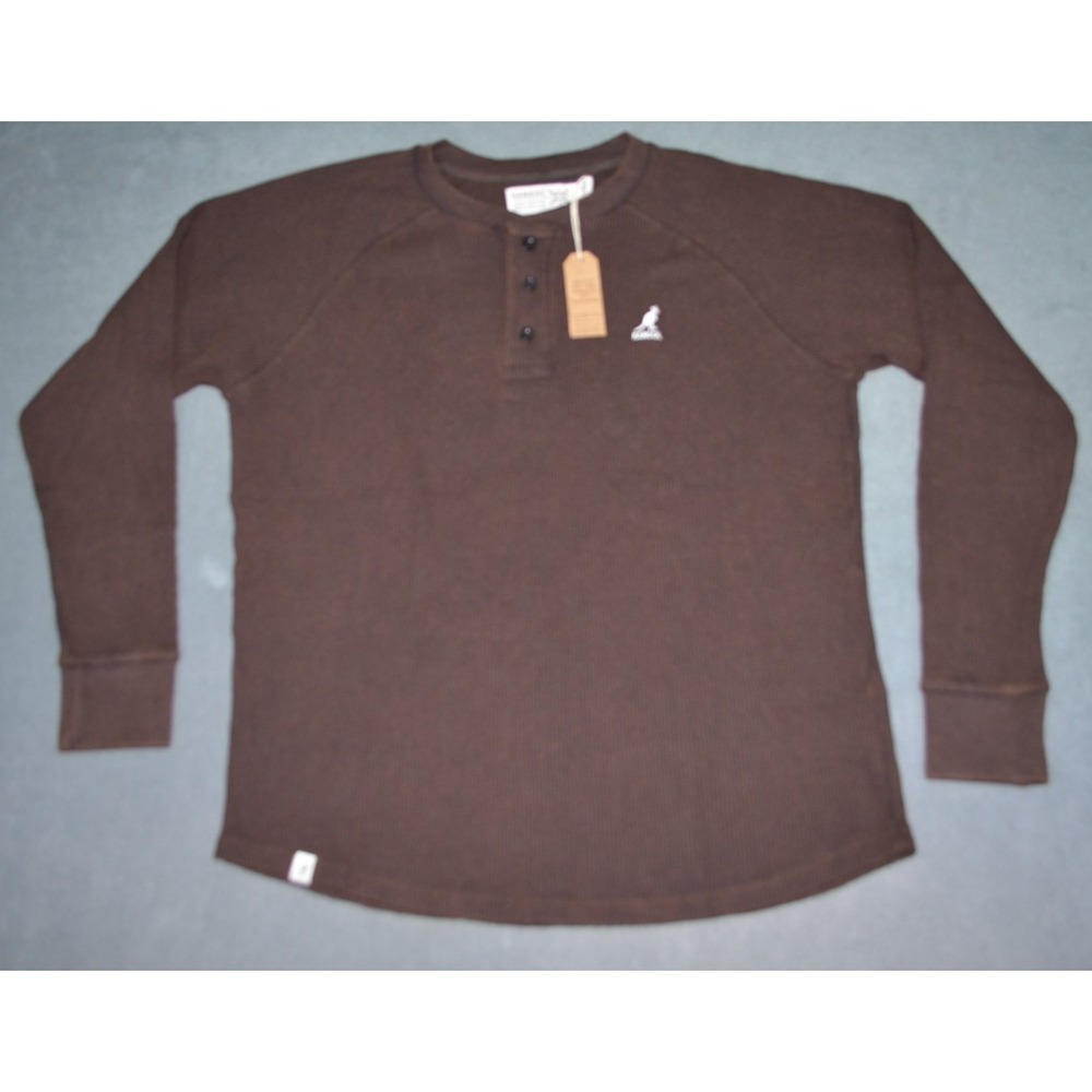 Kangol Henley Shirt Mens Medium Brown Long Sleeve  New